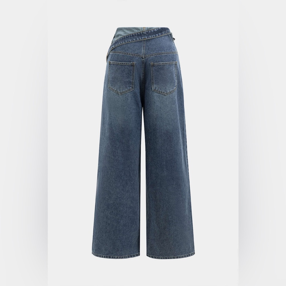 NWT Stylish Blue Denim Asymmetrical High Waist Jeans - Picture 2 of 2